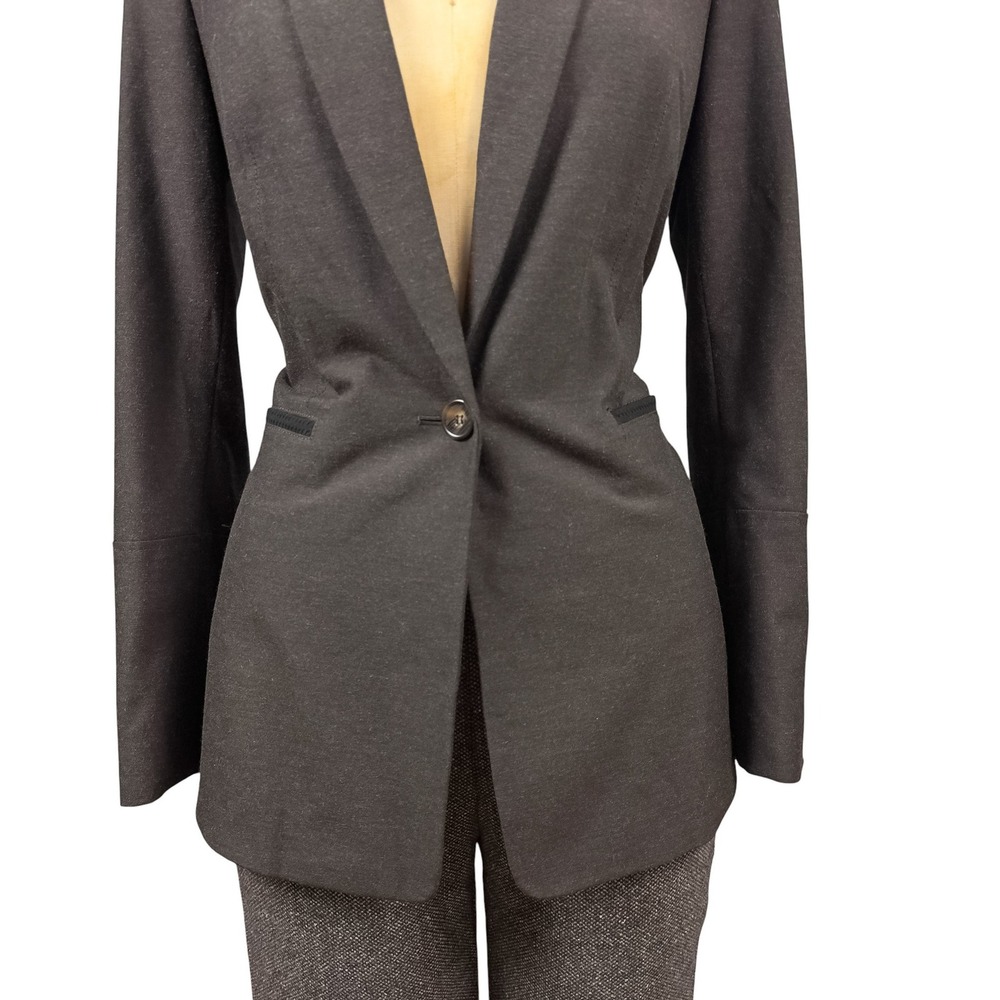 Antonio Melani Brown Tailored Blazer Jacket Contrast Collar Nipped Waist Long 8 - Picture 4 of 10